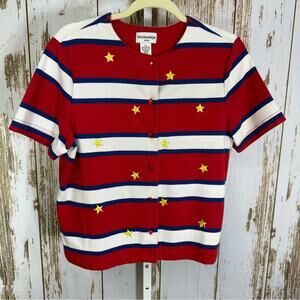 Breckenridge, Red and White Striped Blouse with Stars. Size PL. Good used cond!